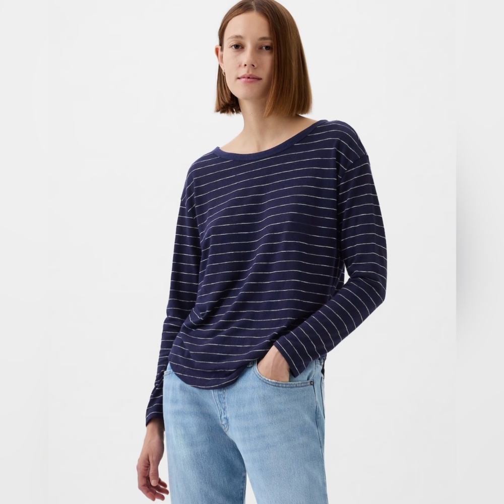 Linen blend boat neck T-shirt